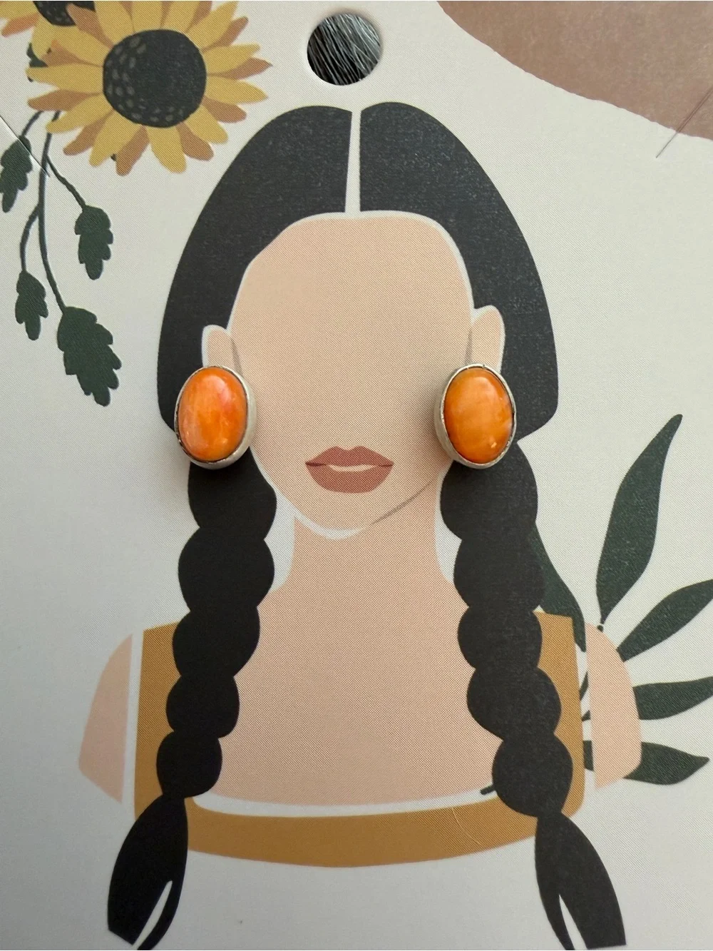 ❤️ Orange Spiny Oyster Navajo Style SouthWestern Minimalist Stud 925 Earrings - Picture 1 of 12